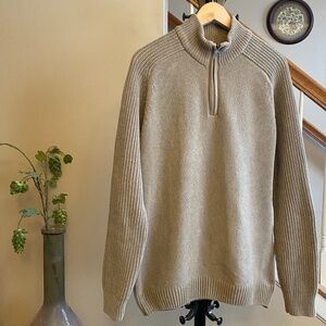 Celio Pure Cotton Knit Ribbed 1/4 Zip Sweater Tan Color Size XL